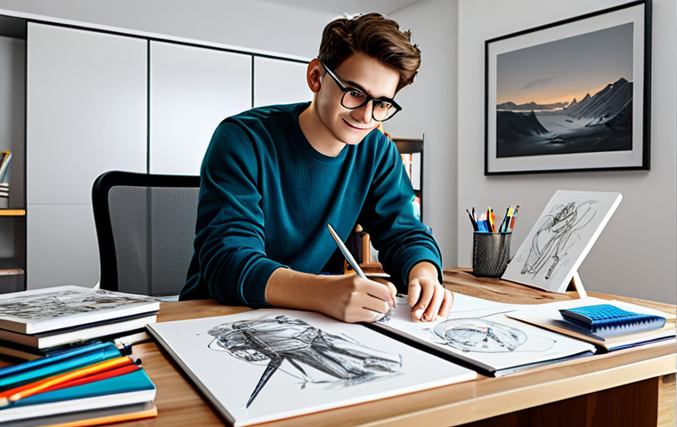 캐릭터디자인 인사이트 공유 인터뷰 - Aspiring Character Designer**

"A young, enthusiastic artist sketching character designs in a bright...