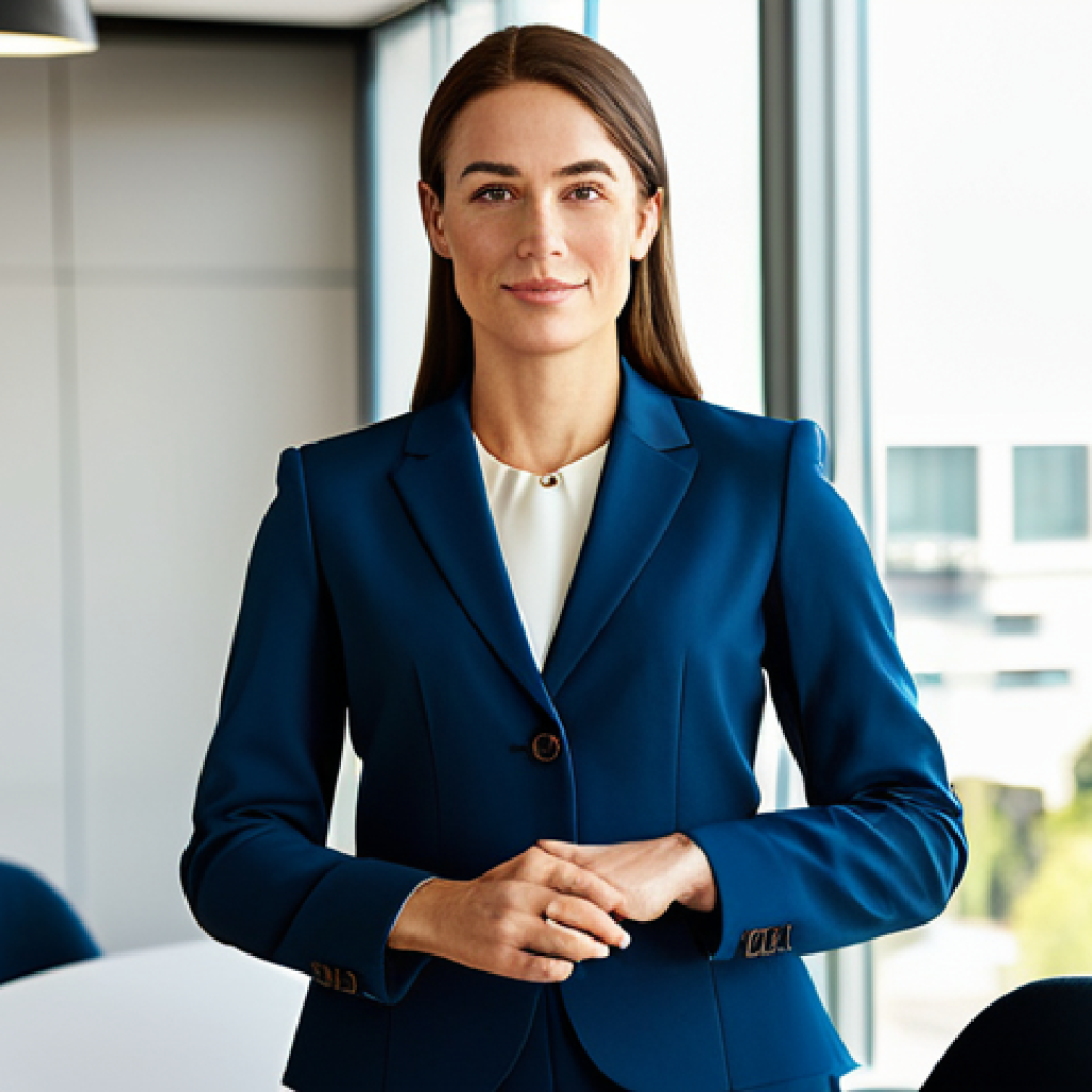 캐릭터디자인 직무의 핵심 가치 - The Confident Entrepreneur**

"A professional businesswoman in a tailored, modest power suit, standi...