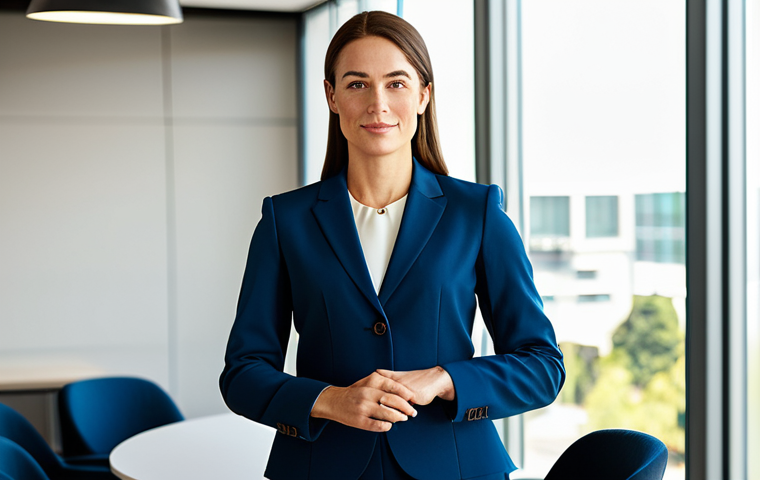 캐릭터디자인 직무의 핵심 가치 - The Confident Entrepreneur**

"A professional businesswoman in a tailored, modest power suit, standi...