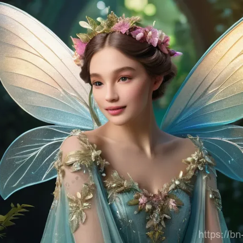 캐릭터디자인 자격증 필기 시험 준비 자료 - **Whimsical Fantasy:** A fully clothed, elegant fairy-like creature with delicate, sparkling wings a...