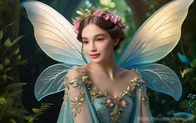 캐릭터디자인 자격증 필기 시험 준비 자료 - **Whimsical Fantasy:** A fully clothed, elegant fairy-like creature with delicate, sparkling wings a...