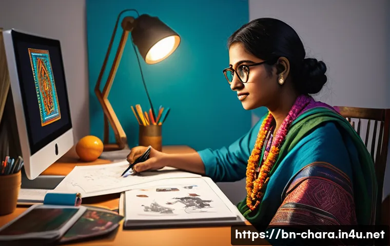 캐릭터디자인 자격증과 관련된 최신 동향 - A professional Bengali character designer workspace featuring a young Bengali artist wearing casual ...