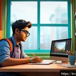 캐릭터디자이너 연봉 협상 팁 - A highly detailed digital character designer workspace scene featuring a skilled Bengali artist usin...