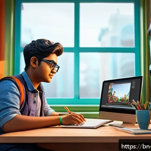 캐릭터디자이너 연봉 협상 팁 - A highly detailed digital character designer workspace scene featuring a skilled Bengali artist usin...